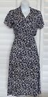 Diane Von Furstenberg Womens Silk Wrap Dress Navy Ivory Leaves Pattern Size 4