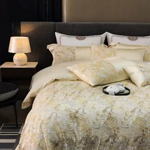 Juego de ropa de cama de encaje para boda seda algodón bordado funda de edredón sábana funda de almohada - Imagen 1 de 16
