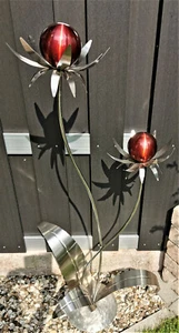 Skulptur Blume Milano Edelstahl 120cm Kugel rot matt Standfuß Gartendeko - Bild 1 von 1