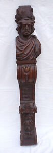 Antique French Renaissance Old Man Hand Carved Wood Pilaster Column Early 18th C