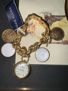 Anne Klein Gold Tone White Jade Cioin Charm Watch - Picture 1 of 9