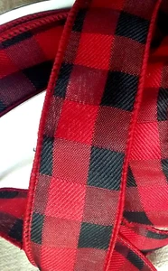 Red Black Buffalo Plaid 1.5" x 5 yd  Wired Ribbon Country Check Christmas Winter - Picture 1 of 6