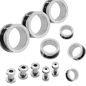 1 Set Tunnel Stainless Steel Flesh Plug Silver Screw Piercing Ear XXL 1.6 - 25mm - Picture 1 of 1
