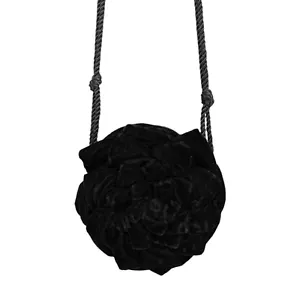 Talbots Kids Crossbody Purse Black Velvet Round Flower Design Rope Strap Bag - Picture 1 of 12