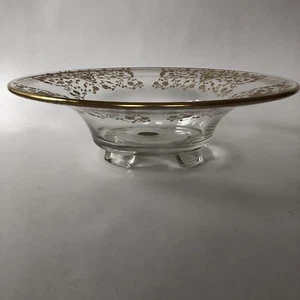 Glastonbury Lotus Rosebud Gold Encrusted 4 Toed Footed Flared Bowl Vintage - Picture 1 of 5