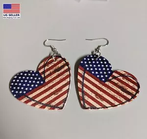 Fashion Vintage Women Jewelry Earrings American Flag Love Heart Leather 1617 - Picture 1 of 1