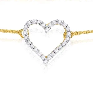 Brazalete Corazón Cable Amarillo Oro 10K Diamante Real 0.12CTW 7"-7.5" Ajustable - Imagen 1 de 5