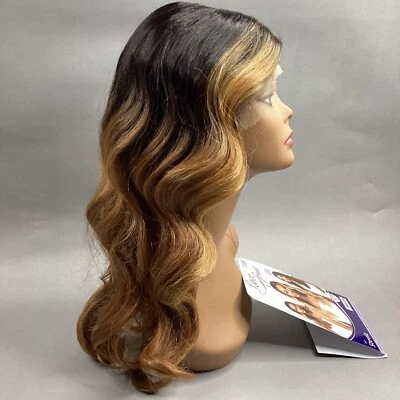Stevie Long Wavy #DRFF2/2730 Honey Blonde Darkest Brown Synthetic Lace Front Wig - Image 1 of 4
