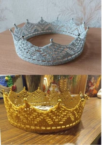 KRONE gehäkelt gold oder silber Prinz Prinzessin Haarschmuck - Bild 1 von 1