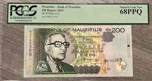 2010- Mauritius- 200 Rupees- Pick 61a- PCGS- 68PPQ- Top Pop - Picture 1 of 2
