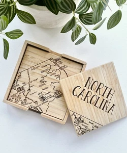 Totally Bamboo North Carolina 4 PC Puzzle Coaster Set, Tar Heel State - Picture 1 of 3