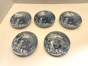 5 Staffordshire Liberty blau 4 1/4 Untersetzer historische Szenen neuwertig Display - Bild 1 von 4