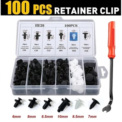 US For Ford 100Pcs Bumper Hood Clips Retainer Rivet Fastener Fender Push Pin - Image 1 of 4