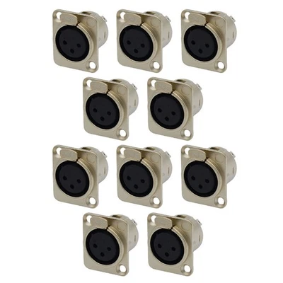 10* Microphone XLR 3Pin Female Panel Chassis Mount Socket Audio Adapter Plug - Image 1 of 4