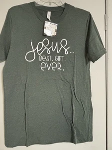 T-SHIRT LEINWAND, M, GRÜN, (JESUS BESTES GESCHENK ALLER ZEITEN), - Bild 1 von 1