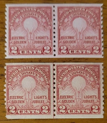 Vintage US Stamp #656 Edison Coil Pair &Joint Line Pair (Fault) MH OG- CV $77.50 - Image 1 of 4