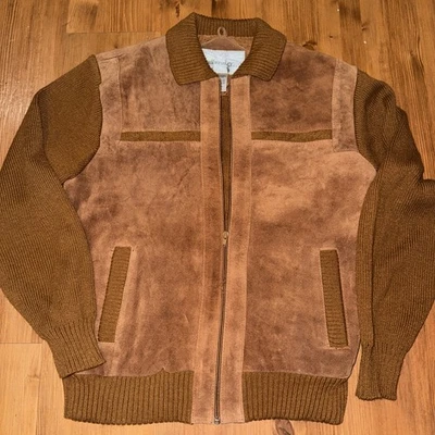 Vintage Original windbreaker men's sweater jacket suede leather brown Sz Large - Image 1 of 4