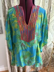 LILLY PULITZER Adaleesa Silk escape top  v-neck  beaded S/M - Bild 1 von 5