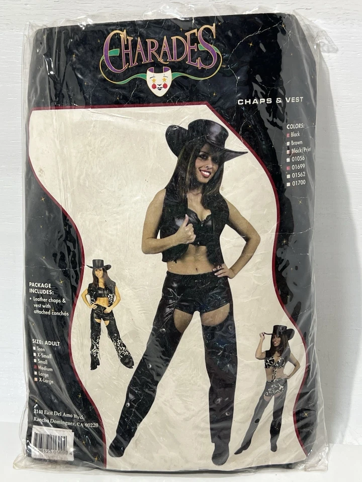 Women's Medium 8-10 Range Rider Cowgirl Black Faux Leather Chaps and Vest Set - Image 1 of 4