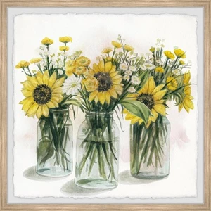 Marmont Hill Sunflowers in Glass Jars II Framed Painting Print 12" x 12" - Picture 1 of 6