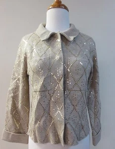 MARC Marc Jacobs Beige Merino Wool Gold Sequin Cardigan Sweater Jacket Small EUC - Picture 1 of 1