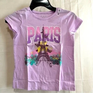 The Children's Place Girls Paris Graphic Short Sleeve T-Shirt Purple M (7/8) - Picture 1 of 7