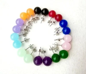 wholesale 10 pair mixcolor round jasper earring steel stud jewelry supply markin - Imagen 1 de 5