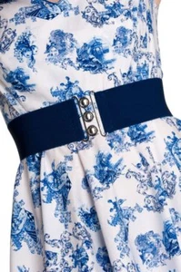 Hell Bunny Navy Wide Belt Silver Clasp Fasten Front Elasticated Belt - Picture 1 of 1