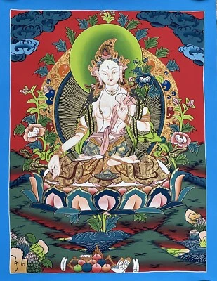 PINTURA ORIGINAL PINTADA A MANO BLANCA TARA DIOSA MADRE TIBETANA THANGKA Thanka Thanka Foto 1 de 4