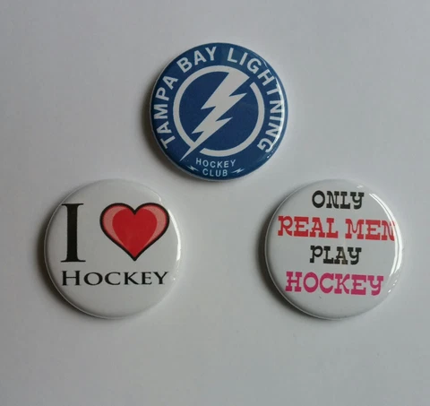 Lot of 3 1.25" Pinback / Magnets / Flatback Buttons Tampa Bay / I Love Hockey Cover