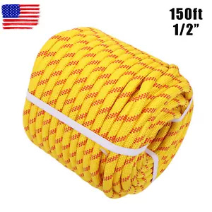 Weather Resistant 1/2"×150' Yellow Climbing Rope Outdoor Braided Arborist Rope - Picture 1 of 9