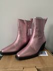 Ladies Pink Metallic Cowboy Boots Wide Fit 6