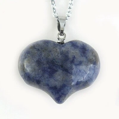 正品心形切割天然钠石宝石银色项链吊坠派对礼物 — 第 1/4 张图片