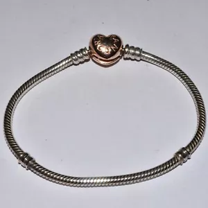 Pandora Heart & Snake Chain Bracelet Size 7.1 580719 - Picture 1 of 2