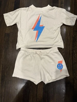 Camisa y Pantalones Cortos Vintage Havana Crema Rayo Niñas Cintura Elástica L/14 Foto 1 de 4