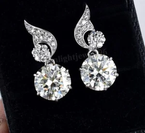 RARE 6.50 Ct Certified White Diamond Dangler Earrings 925 Silver -Great Luster ! - Picture 1 of 8