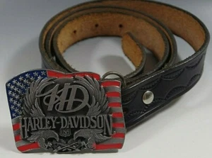 BELT BUCKLE 1989 HARLEY DAVIDSON WITH BELT AMERICAN FLAG VINTAGE CLEAN VINTAGE - Picture 1 of 3