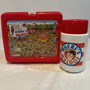 VINTAGE Where's Waldo Lunch Box with Thermos 1990 Retro Lunchbox Collectible - Picture 1 of 10