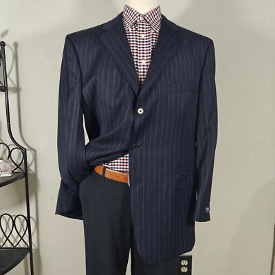 Abrigo Blazer Deportivo Daniel Cremieux Colecciones Para Hombre Tres Botones Azul Marino Rayas 46R Foto 1 de 4