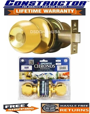 Constructor Chronos Passage Door Lock Knob Handle Polished Brass Hallway Closet - Image 1 of 2