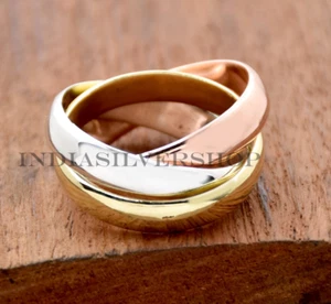 Banda de anillo múltiple de 6 mm hecha a mano entrelazada 3 anillos enrollables banda para hombres y mujeres - Imagen 1 de 7