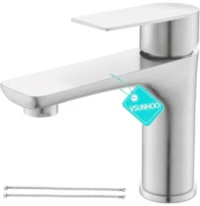 Bathroom Sink Faucet Brushed Nickel Stainless Steel Single Hole - Bild 1 von 7