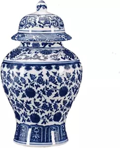 Chinese Decorative Ceramic Ginger Jar Traditional Blue and White Porcelain Templ - Picture 1 of 6
