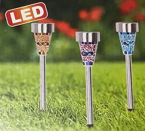 3PC Solar Mosaic Border Garden Post Lights Waterproof Ground Lamp Easy Install - Picture 1 of 2