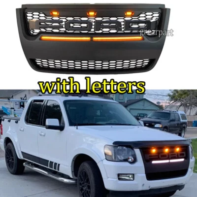 Parrilla delantera para Ford Explorer 2006-2010 con barra de luz y leds y malla de letras Foto 1 de 4