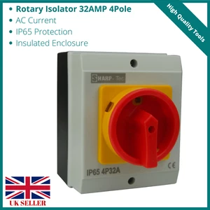 Sharp-Tec 32 Amp Rotary Isolator | AC, 4 Pole, Three Phase + Zero Line | IP65 | - Picture 1 of 1