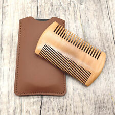 Mens Handcrafted Wooden Beard Mustache Hair Comb Brush with PU Leather Case