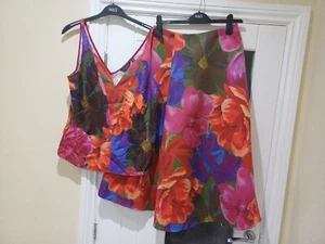 Ted Baker Cream Joralee Printed Cami Top & Wrap Midi Skirt Size 2 UK 10 - Picture 1 of 12