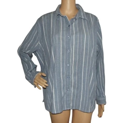 Studio Works Shirt Womens XL button down striped textured long sleeve(denim blue - Imagem 1 de 4