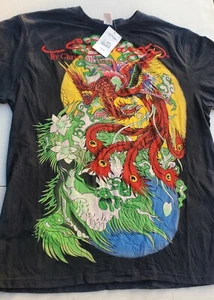 Vtg Christian Audigier Don Ed Hardy T-Shirt XXL Deadstock Crystal Studed Peacock - Picture 1 of 12